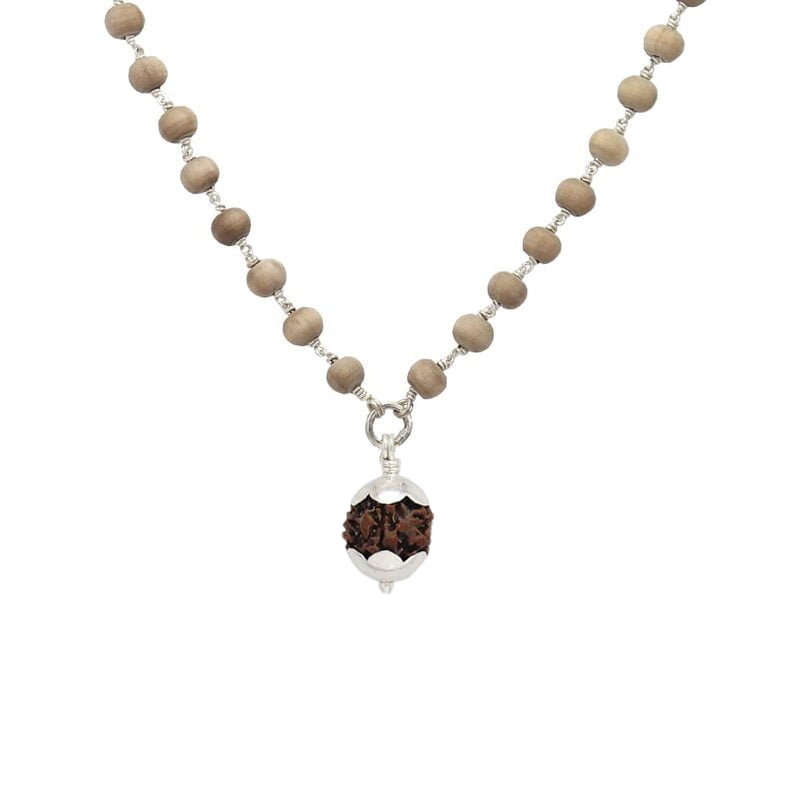 Silver Tied Tulsi Mala with Rudraksham Pendant