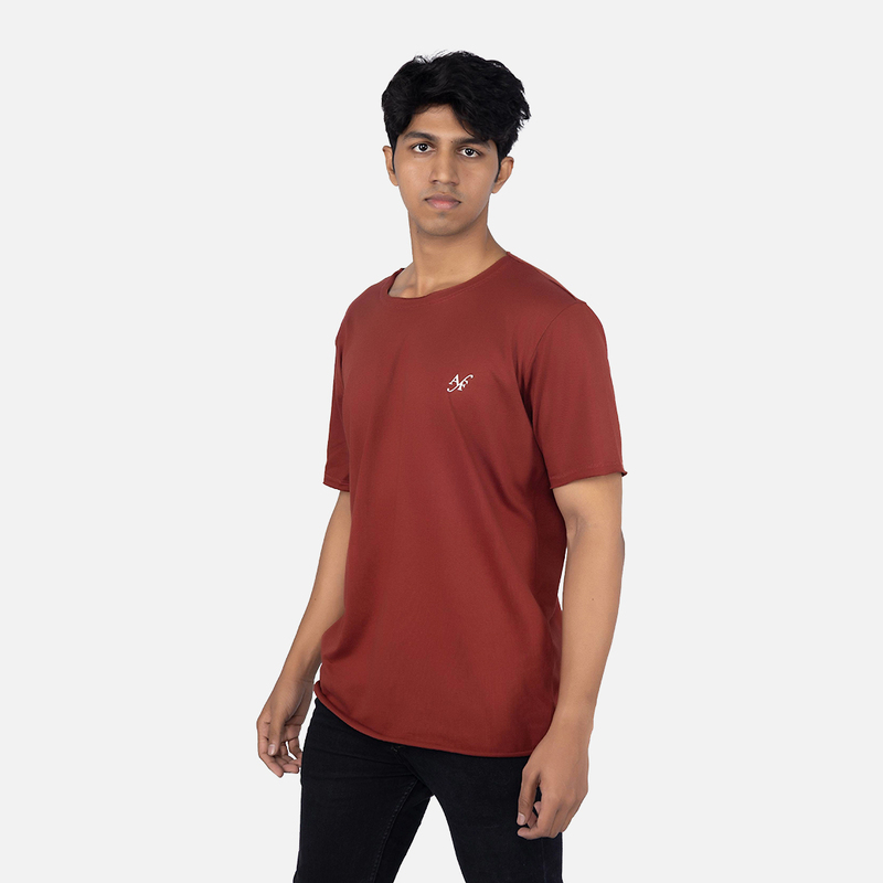 Men Spiced Clay Solid Raw Edge Crew Neck T-shirt