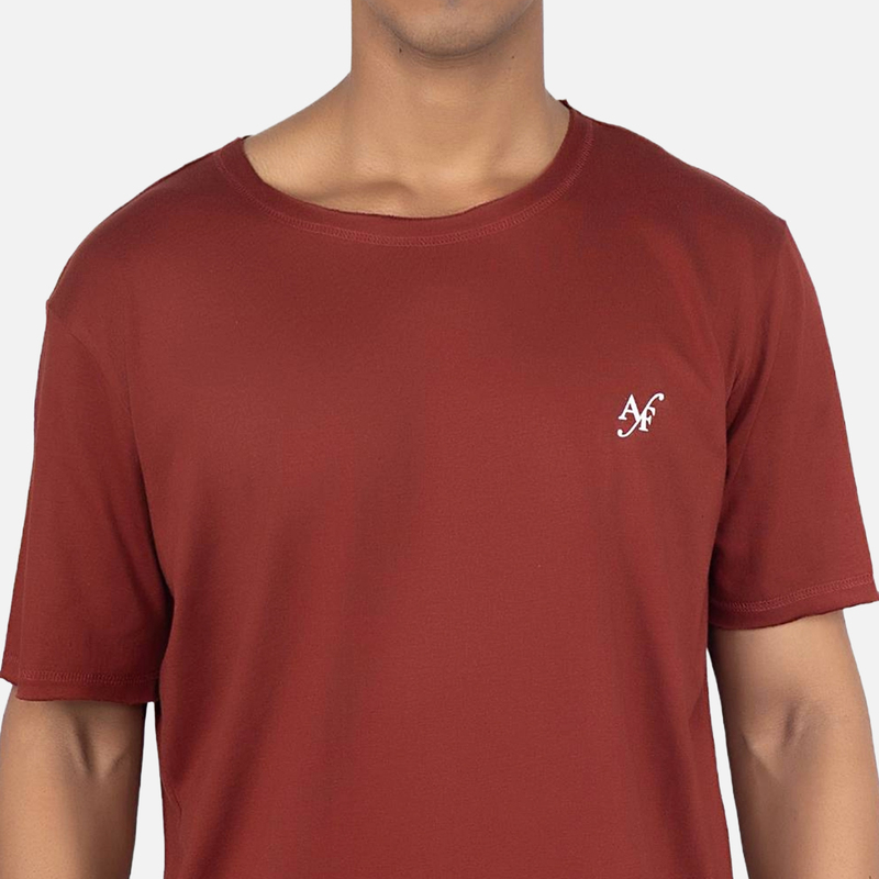 Men Spiced Clay Solid Raw Edge Crew Neck T-shirt