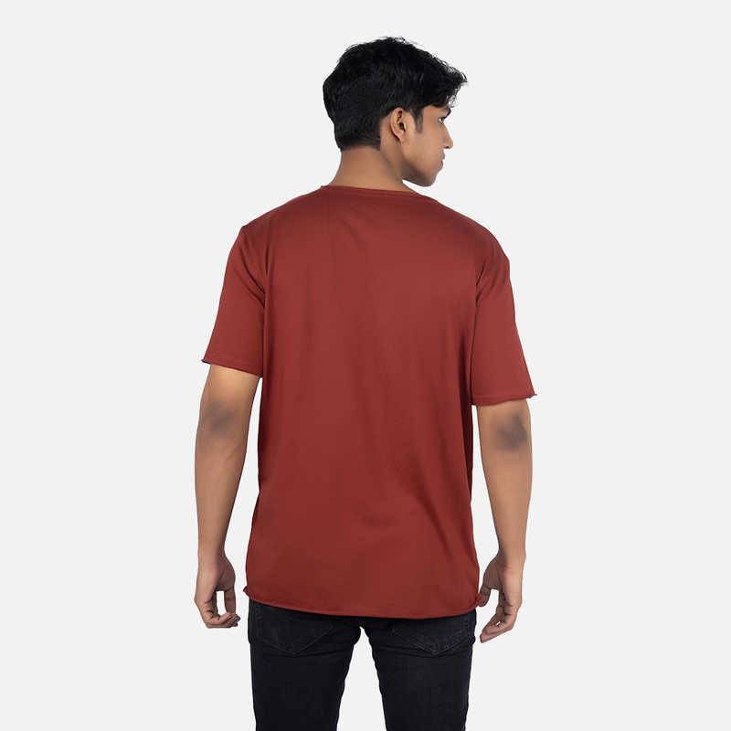 Men Spiced Clay Solid Raw Edge Crew Neck T-shirt