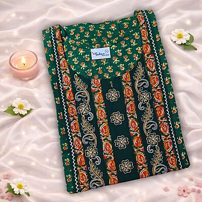 Basil Green Cotton Nighty With Geometric Print All Over From Libas Loungewear - AL1152