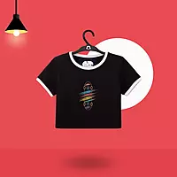 Women's Neon Skateboard Embroidered Crop Top