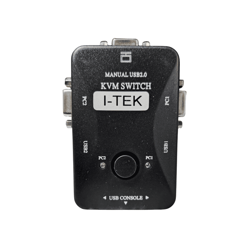 i-Tek 2-Port Manual USB 2.0 KVM Switch – Keyboard, Video & Mouse Control for 2 PCs
