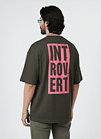 Funky Introvert Olive Green Half Sleeves - Oversized T Shirt