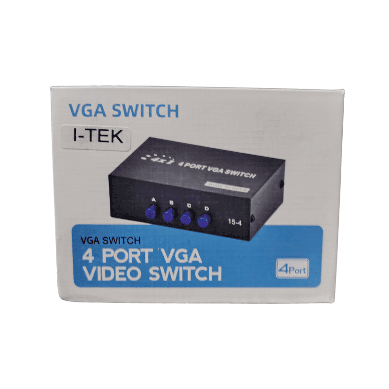 I-TEK 4-Port VGA Video Switch – Multi-Monitor Output | 15-Pin VGA Connector