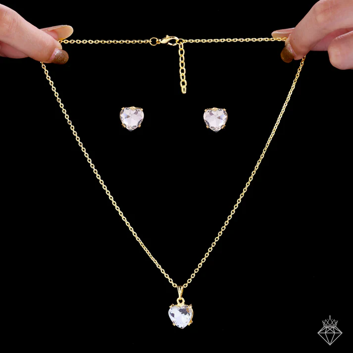 Anti-Tarnish Solitaire Necklace Set With Earrings
