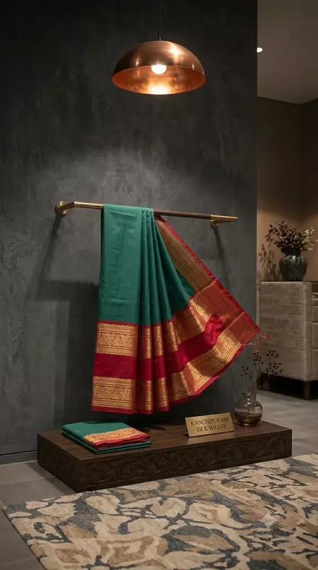 Green Mysore silk saree with rich gold zari border and pink pallu