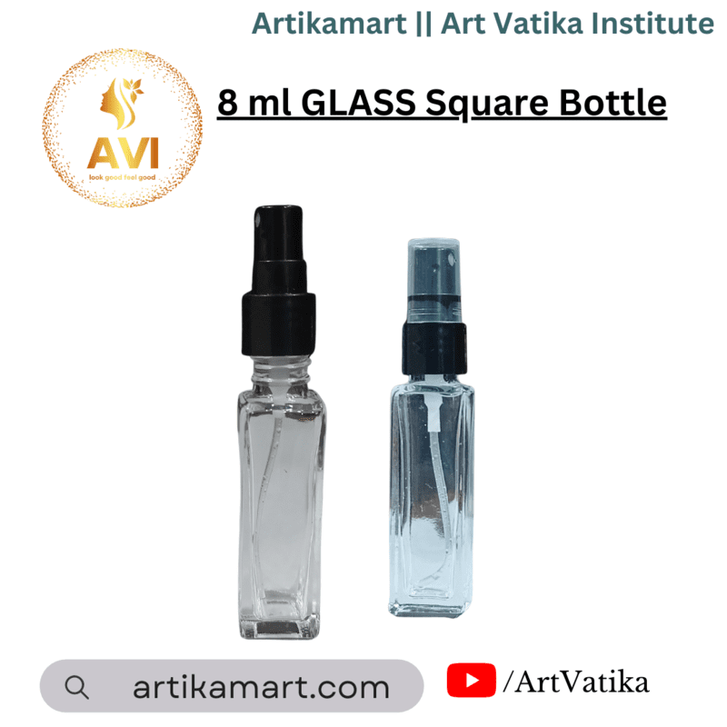 8 ml GLASS Square Bottle + Black Mist Spray Cap 8 ml GLASS Square Bottle + Black Mist Spray Cap