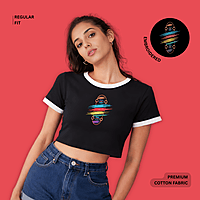Women's Neon Skateboard Embroidered Crop Top
