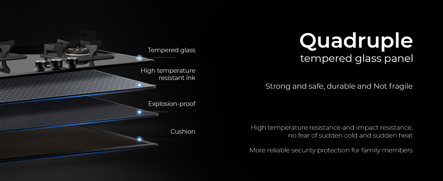 3 Burner Glass Hob Top Cooktop Manual Ignition