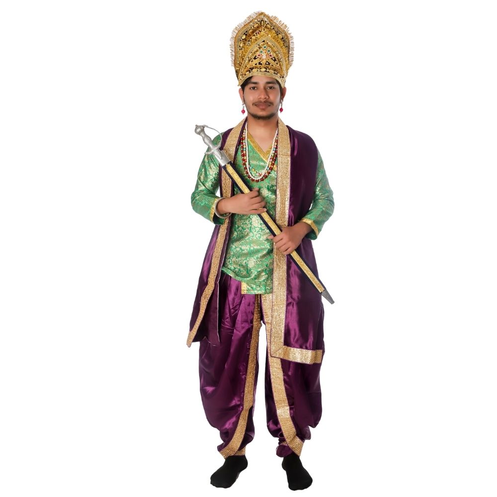 Hindu King Fancy Dress Costume in Green & Purple