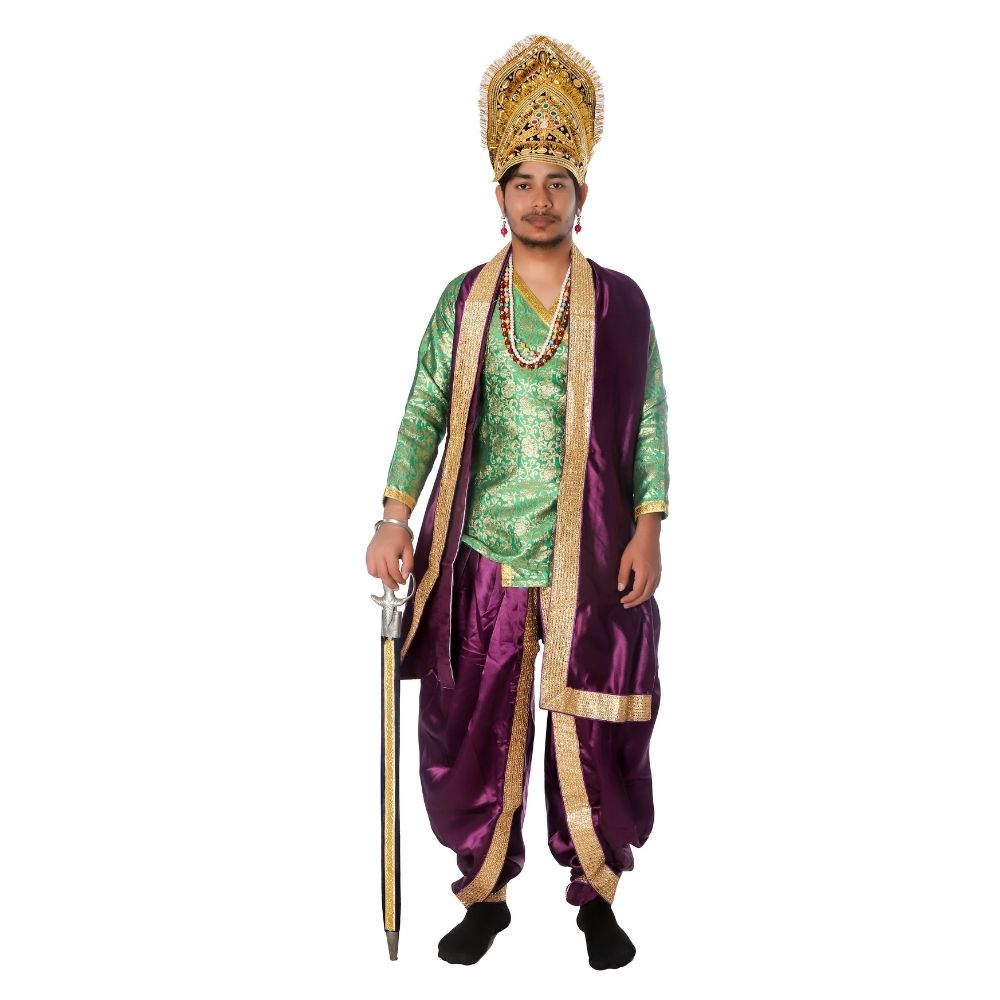 Hindu King Fancy Dress Costume in Green & Purple Hindu King Fancy Dress Costume in Green & Purple