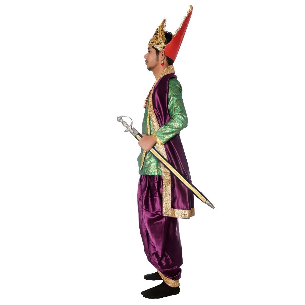 Hindu King Fancy Dress Costume in Green & Purple Hindu King Fancy Dress Costume in Green & Purple