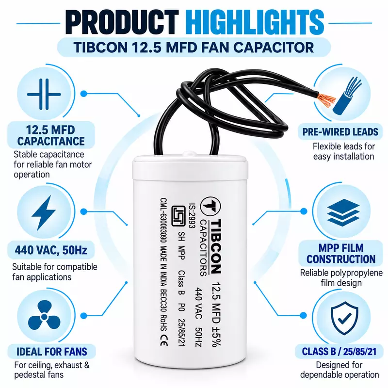 TIBCON 12.50 MFD Motor Run / Wire / 440V CAPACITOR