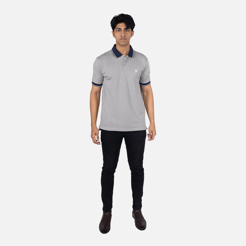 Men Dove Grey Solid Polo Neck T-shirt