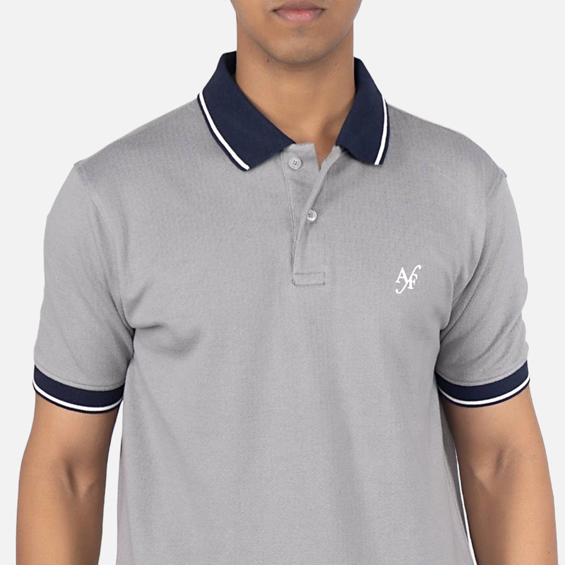 Men Dove Grey Solid Polo Neck T-shirt