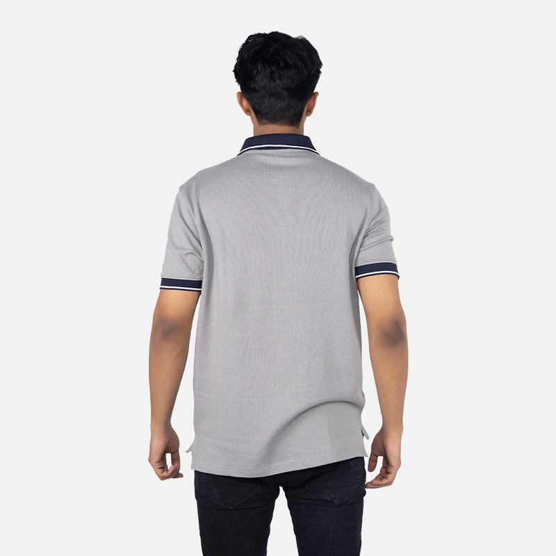 Men Dove Grey Solid Polo Neck T-shirt