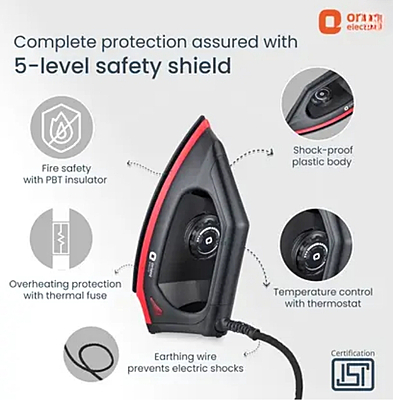 Orient Electric Fabriknight DIFK10BP 1000 W Dry Iron  (Black, Red)