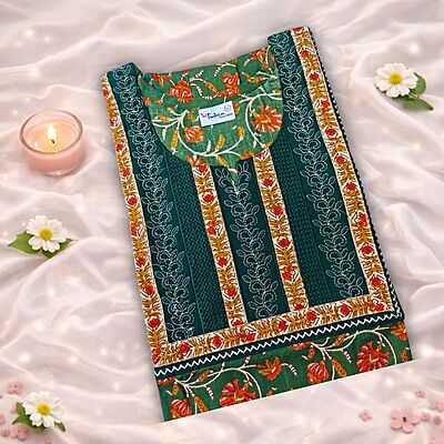 Bottle Green Cotton Nighty With Geometric Print All Over From Libas Loungewear - AL1154