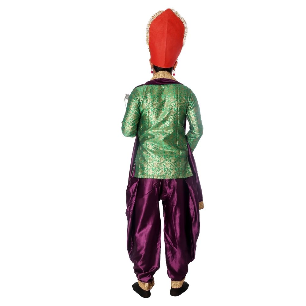 Hindu King Fancy Dress Costume in Green & Purple Hindu King Fancy Dress Costume in Green & Purple