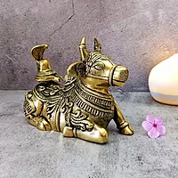 Brass Nandi with Shivling - 5.5 inch Height | Sacred Brass Nandi with Shivling Sculpture for Worship