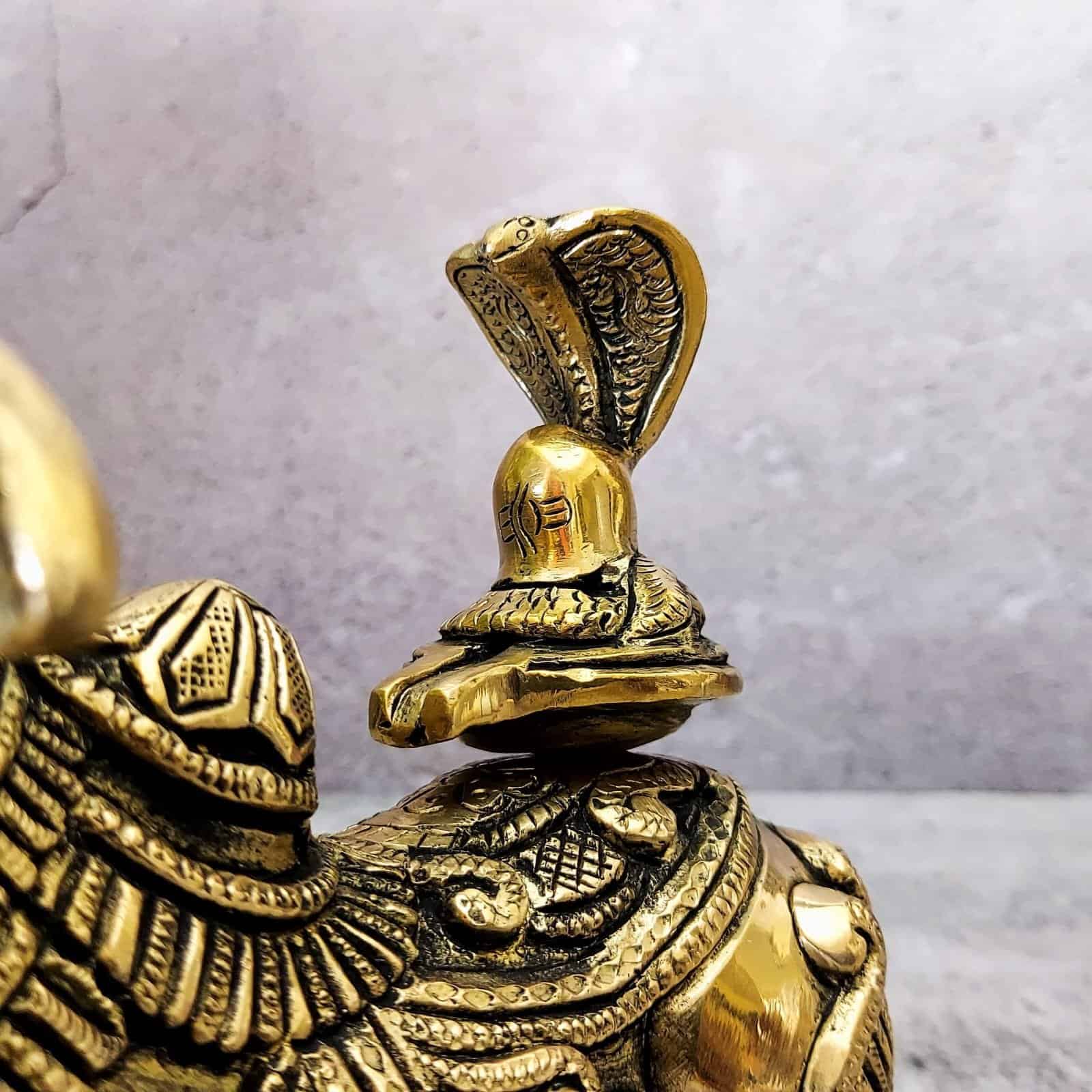 Brass Nandi with Shivling - 5.5 inch Height | Sacred Brass Nandi with Shivling Sculpture for Worship