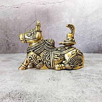 Brass Nandi with Shivling - 5.5 inch Height | Sacred Brass Nandi with Shivling Sculpture for Worship