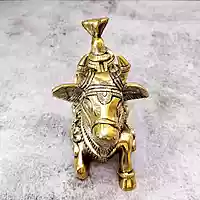 Brass Nandi with Shivling - 5.5 inch Height | Sacred Brass Nandi with Shivling Sculpture for Worship