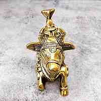 Brass Nandi with Shivling - 5.5 inch Height | Sacred Brass Nandi with Shivling Sculpture for Worship
