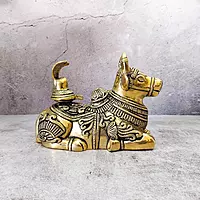 Brass Nandi with Shivling - 5.5 inch Height | Sacred Brass Nandi with Shivling Sculpture for Worship
