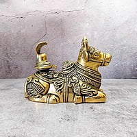 Brass Nandi with Shivling - 5.5 inch Height | Sacred Brass Nandi with Shivling Sculpture for Worship
