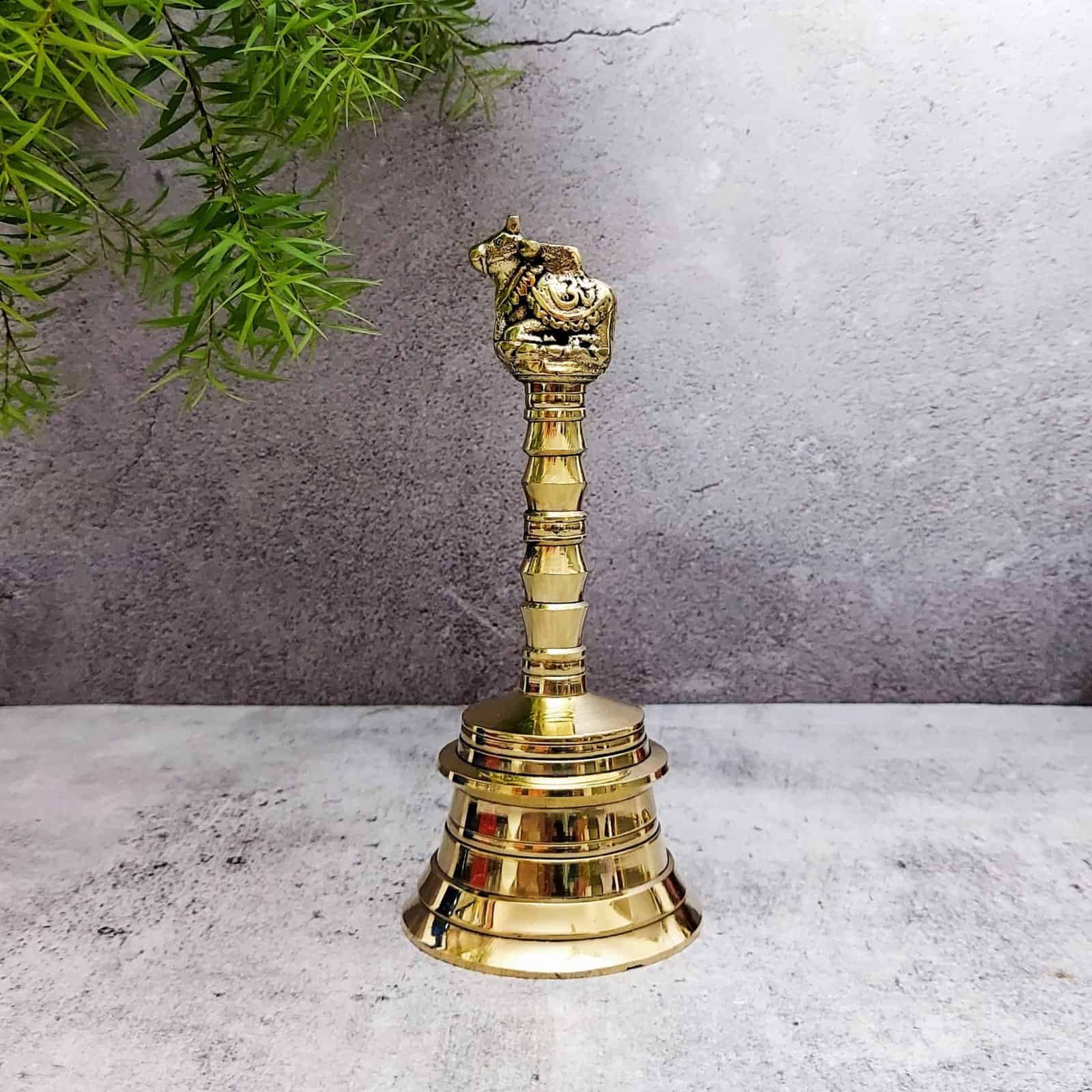 Brass Pooja Bell Ganta - 7 inch Height | Auspicious Brass Pooja Bell Ganta for Rituals and Pooja