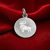 925 Sterling Silver Aries Zodiac Pendant for Men & Women | Horoscope Astrology Charm Necklace | Round Engraved Ram Design