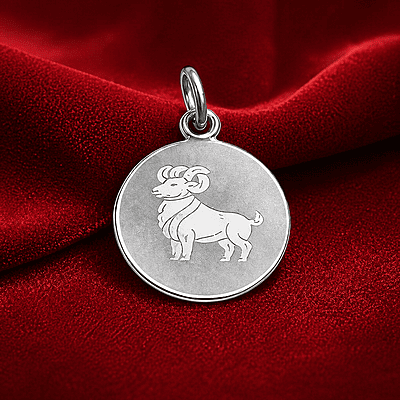 925 Sterling Silver Aries Zodiac Pendant for Men & Women | Horoscope Astrology Charm Necklace | Round Engraved Ram Design