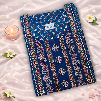 Admiral Blue Cotton Nighty With Geometric Print All Over From Libas Loungewear - AL1155
