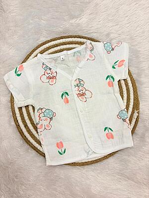 Premium Crinkled Muslin Cotton Jhabla (6-12Months) – With Sleeves