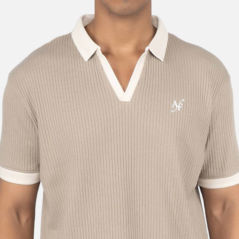 Men Light Olive Green Solid Highlighted Collar V - Neck T-shirt