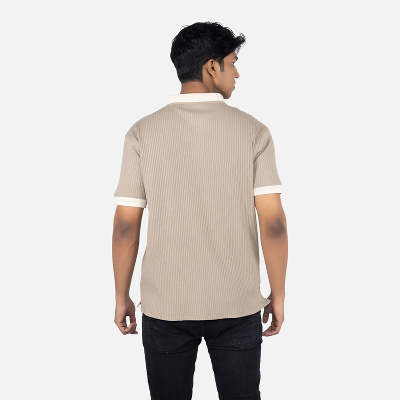 Men Light Olive Green Solid Highlighted Collar V - Neck T-shirt