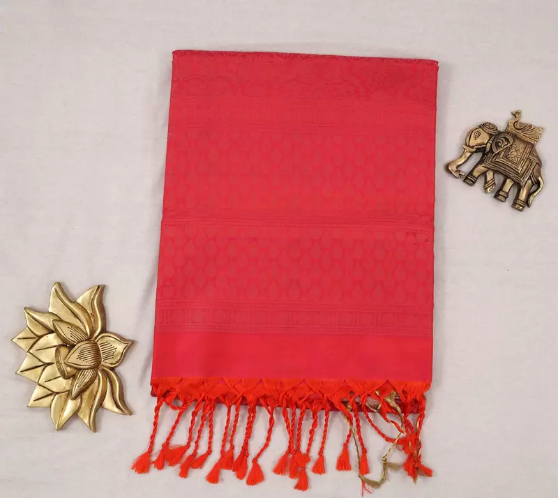 Coral Orange Ikat Silk Saree with Contrast Pallu | Handloom Saree