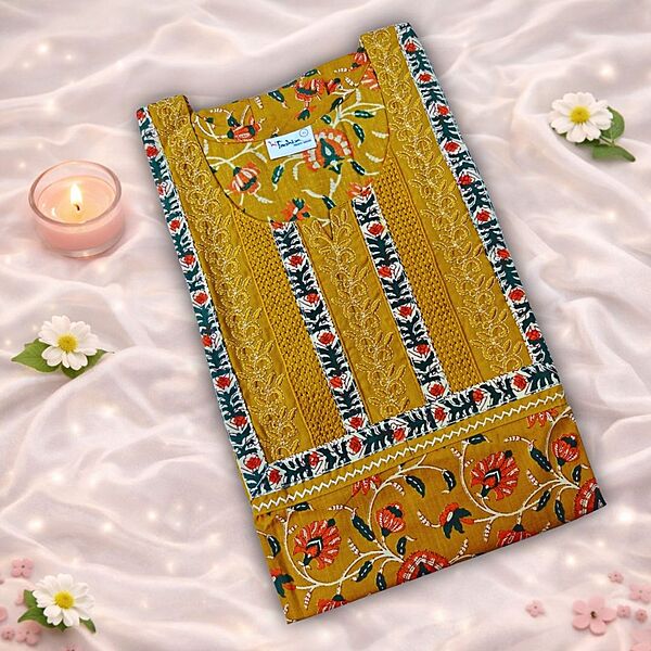 Marigold Cotton Nighty With Geometric Print All Over From Libas Loungewear - AL1156