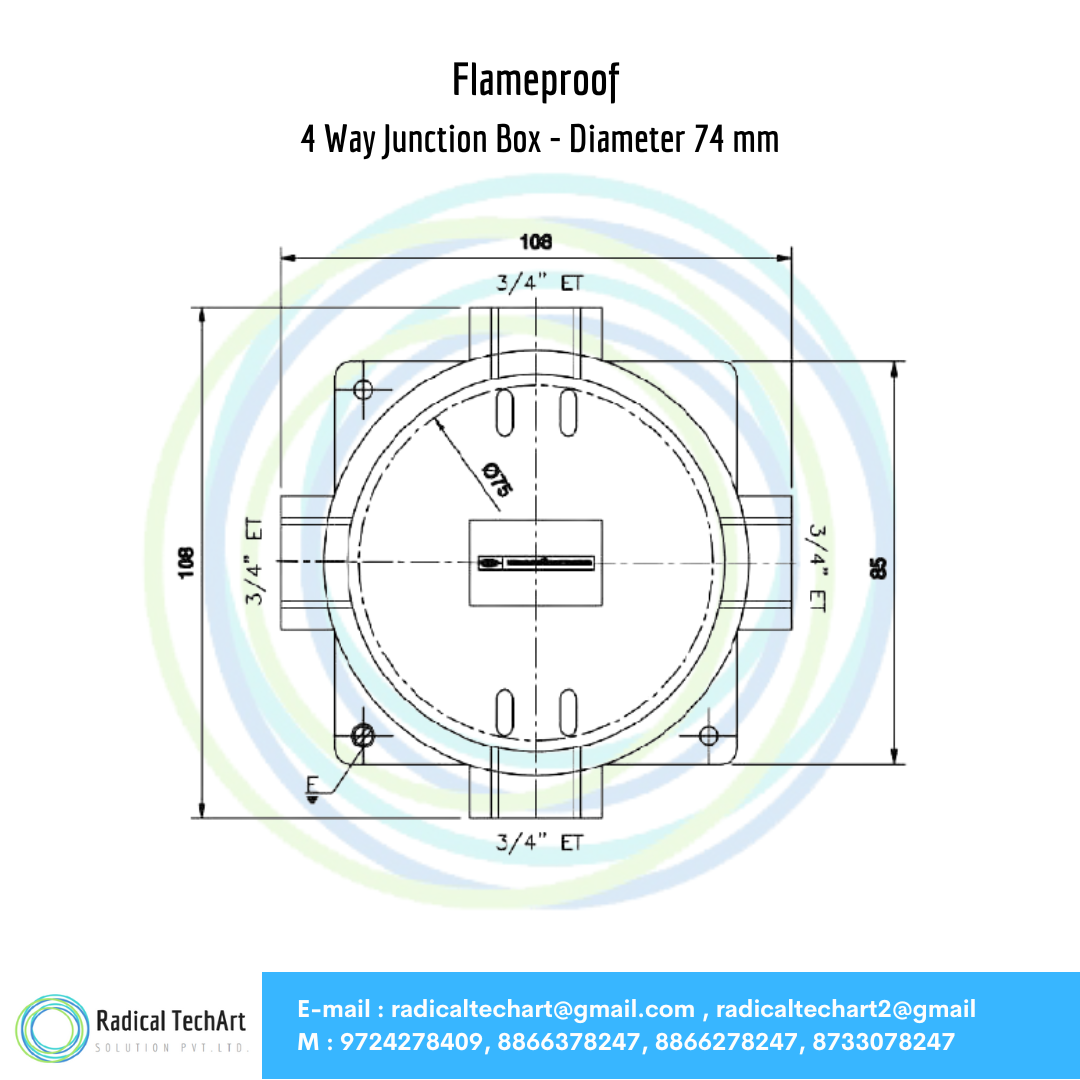 Flameproof 4 Way Junction Box - Diameter 74 mm