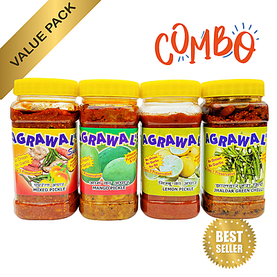 AGRAWAL'S Spicy Delight Combo - Mango, Mixed, Plum, Mango Sweet Pickle - 1750 GMS Pack of 4