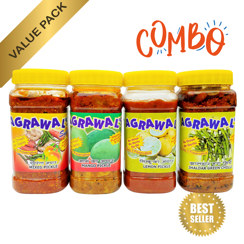 AGRAWAL'S Spicy Delight Combo - Mango, Mixed, Plum, Mango Sweet Pickle - 1750 GMS Pack of 4