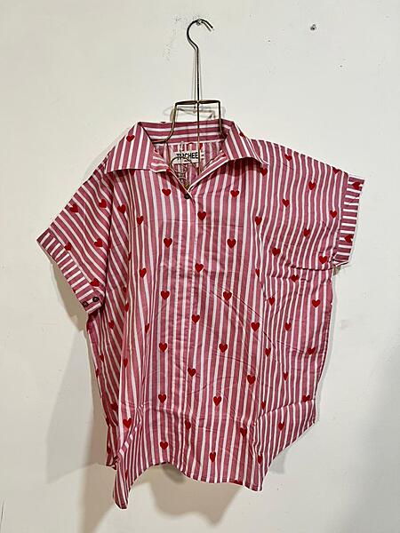 Ishq's Small Anti-fit with Back Open & Tie - Pink & White Stripes with Hearts