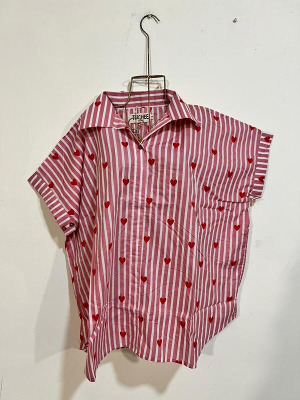 Ishq's Small Anti-fit with Back Open & Tie - Pink & White Stripes with Hearts