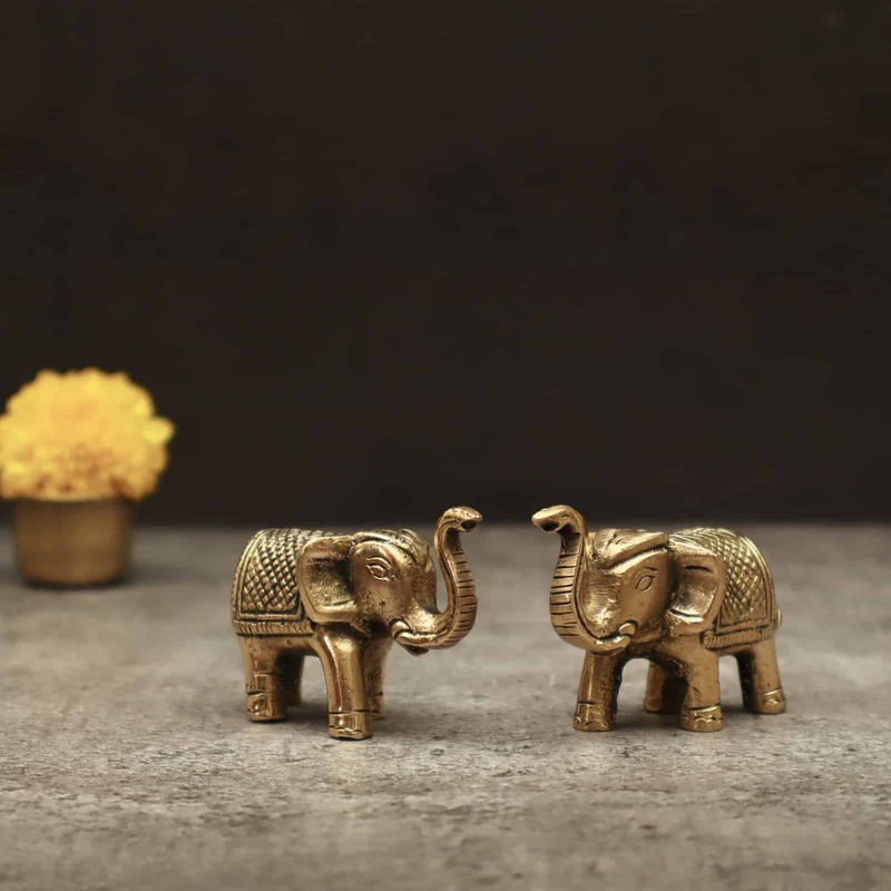 Brass Decorative Elephant Set of two - 2 inch Height | Charming Set of Two Decorative Brass Elephants for Artistic Appeal