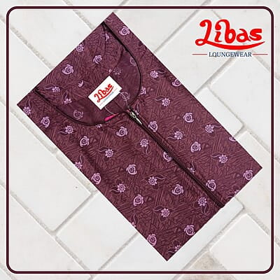 Old Mauve Bizi Lizi Nighty With Floral Print All Over From Libas Loungewear - AL1064