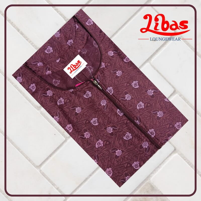 Old Mauve Bizi Lizi Nighty With Floral Print All Over From Libas Loungewear - AL1064