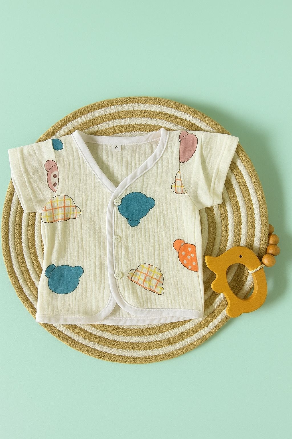 Premium Crinkled Muslin Cotton Jhabla (0–3 Months) – With Sleeves Premium Crinkled Muslin Cotton Jhabla (0–3 Months) – With Sleeves