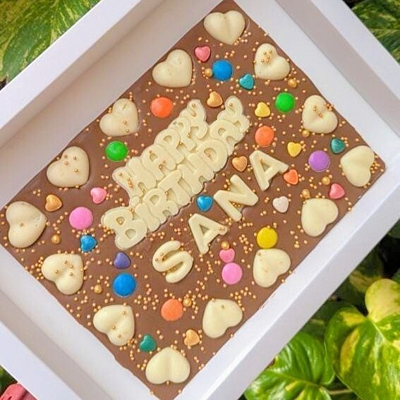 Name Customized Happy Birthday Slab With Hearts - Milk Chocobar